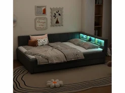 ModernLuxe Sofá cama 140x200 cm - con cama nido - con puertos USB + Type C - con iluminación LED - (colchón no incluido) Gris Best