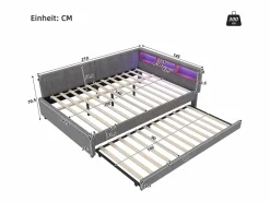 ModernLuxe Sofá cama 140x200 cm - con cama nido - con puertos USB + Type C - con iluminación LED - (colchón no incluido) Gris Best