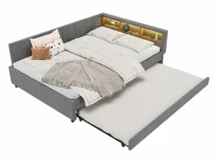 ModernLuxe Sofá cama 140x200 cm - con cama nido - con puertos USB + Type C - con iluminación LED - (colchón no incluido) Gris Best