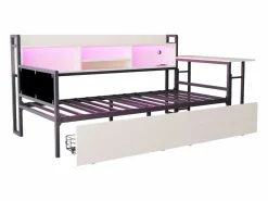ModernLuxe Cama Diván|Sofá cama 90x200 cm - con iluminación LED - con 2 cajones - toma de corriente - escritorio plegable - (colchón no incluido)