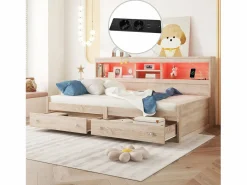ModernLuxe Sofá cama 90x200 cm - con toma USB y 2 cajones - somier de láminas - Natural Color natural claro Outlet