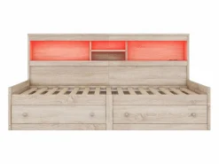 ModernLuxe Sofá cama 90x200 cm - con toma USB y 2 cajones - somier de láminas - Natural Color natural claro Outlet