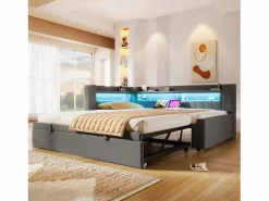 ModernLuxe Sofá cama 90x200 cm (180 x 200 cm) - con cama nido - con USB + Type-C - con iluminación LED - (colchón no incluido) Gris Best