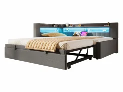 ModernLuxe Sofá cama 90x200 cm (180 x 200 cm) - con cama nido - con USB + Type-C - con iluminación LED - ​ (colchón no incluido) Gris Best