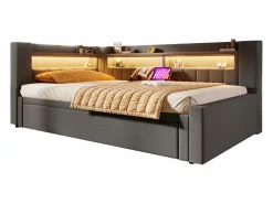 ModernLuxe Sofá cama 90x200 cm (180 x 200 cm) - con cama nido - con USB + Type-C - con iluminación LED - ​ (colchón no incluido) Gris Best