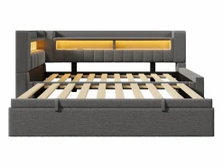 ModernLuxe Sofá cama 90x200 cm (180 x 200 cm) - con cama nido - con USB + Type-C - con iluminación LED - ​ (colchón no incluido) Gris Best