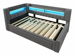 ModernLuxe Sofá cama 90x200 cm (180 x 200 cm) - con cama nido - con USB + Type-C - con iluminación LED - ​ (colchón no incluido) Gris Best