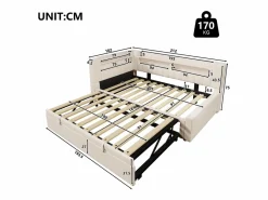 Sofá cama 90x200 cm (180 x 200 cm) - con cama nido - con USB + Type-C - con iluminación LED - ​ (colchón no incluido)^ModernLuxe Best
