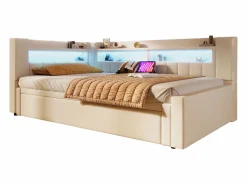 Sofá cama 90x200 cm (180 x 200 cm) - con cama nido - con USB + Type-C - con iluminación LED - ​ (colchón no incluido)^ModernLuxe Best