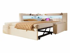 Sofá cama 90x200 cm (180 x 200 cm) - con cama nido - con USB + Type-C - con iluminación LED - ​ (colchón no incluido)^ModernLuxe Best
