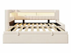 Sofá cama 90x200 cm (180 x 200 cm) - con cama nido - con USB + Type-C - con iluminación LED - ​ (colchón no incluido)^ModernLuxe Best