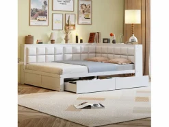 OKWISH sofá cama 140x200 cm con 2 cajones de almacenamiento y somier de láminas, blanca - sin colchón Blanco Sale