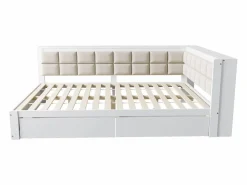 OKWISH sofá cama 140x200 cm con 2 cajones de almacenamiento y somier de láminas, blanca - sin colchón Blanco Sale