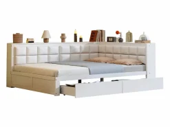 OKWISH sofá cama 140x200 cm con 2 cajones de almacenamiento y somier de láminas, blanca - sin colchón Blanco Sale