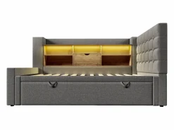 ModernLuxe Sofá cama 90x200cm - con cama nido - con iluminación LED y espacio de almacenamiento - con USB - tejido de lino - ​ (colchón no incluido) Gris Best
