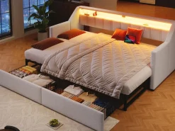 ModernLuxe Cama Diván|Sofá cama 90x200cm - con USB + Type-C - con iluminación LED - con 2 cajones - (sin colchón)
