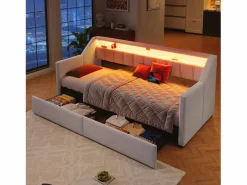 ModernLuxe Cama Diván|Sofá cama 90x200cm - con USB + Type-C - con iluminación LED - con 2 cajones - (sin colchón)