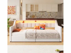 ModernLuxe Cama Diván|Sofá cama 90x200cm - con USB + Type-C - con iluminación LED - con 2 cajones - (sin colchón)