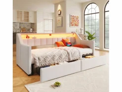 ModernLuxe Cama Diván|Sofá cama 90x200cm - con USB + Type-C - con iluminación LED - con 2 cajones - (sin colchón)