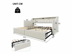ModernLuxe Cama Diván|Sofá cama 90x200cm - con USB + Type-C - con iluminación LED - con 2 cajones - (sin colchón)