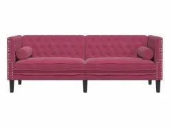Sofá Chesterfield 3 plazas con cojines terciopelo tinto^Clicnbuy Clearance