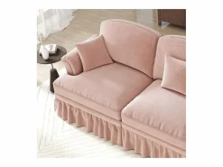DripeX Sofá chesterfield 2 plazas en felpa - con 2 otomanas y 2 cojines - falda desmontable - 194x140x93cm Rosa Sale