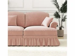 DripeX Sofá chesterfield 2 plazas en felpa - con 2 otomanas y 2 cojines - falda desmontable - 194x140x93cm Rosa Sale