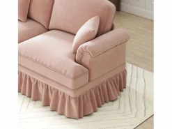 DripeX Sofá chesterfield 2 plazas en felpa - con 2 otomanas y 2 cojines - falda desmontable - 194x140x93cm Rosa Sale