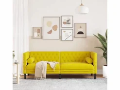 Clicnbuy Sofá Chesterfield 3 plazas con cojines terciopelo Amarillo Hot