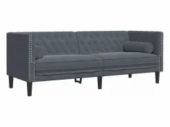 vidaxl Sofá Chesterfield 3 plazas con cojines terciopelo oscuro Gris Best