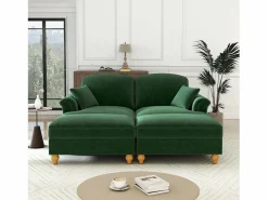 Sofá chesterfield 2 plazas en felpa - con 2 otomanas y 2 cojines - falda desmontable - 194x140x93cm^DripeX New