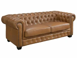 LINEA SOFA Sofá chesterfield 3+2 plazas 100% piel de búfalo Caramel vintage BRENTON Camel Outlet