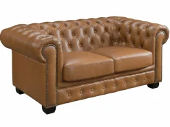 LINEA SOFA Sofá chesterfield 3+2 plazas 100% piel de búfalo Caramel vintage BRENTON Camel Outlet