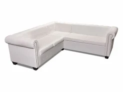 Clicnbuy Sofá Chesterfield 5 plazas de cuero artificial Blanco Discount