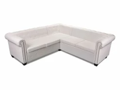 Clicnbuy Sofá Chesterfield 5 plazas de cuero artificial Blanco Discount
