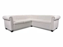 Clicnbuy Sofá Chesterfield 5 plazas de cuero artificial Blanco Discount