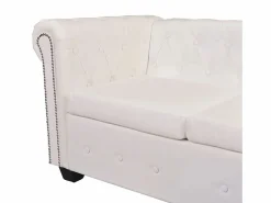 Clicnbuy Sofá Chesterfield 5 plazas de cuero artificial Blanco Discount