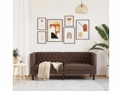 Sofá Chesterfield de 2 plazas cuero artificial marrón^Clicnbuy Discount