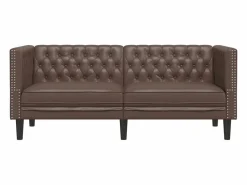 Sofá Chesterfield de 2 plazas cuero artificial marrón^Clicnbuy Discount