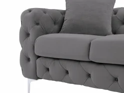 Vente-unique Sofá Chesterfield de 3 plazas de terciopelo antracita y patas de metal EDWINA Gris antracita Online