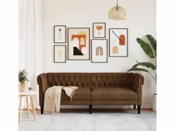 Clicnbuy Sofás Chesterfield|Sofá Chesterfield de 3 plazas tela marrón