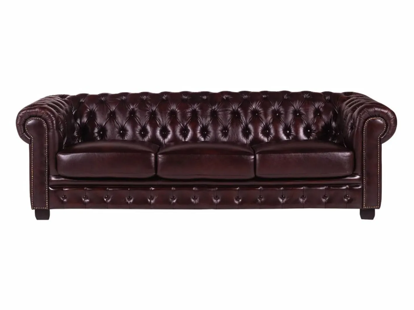 LINEA SOFA Sofá chesterfield de 4 plazas 100% piel rojo BRENTON Granate Sale