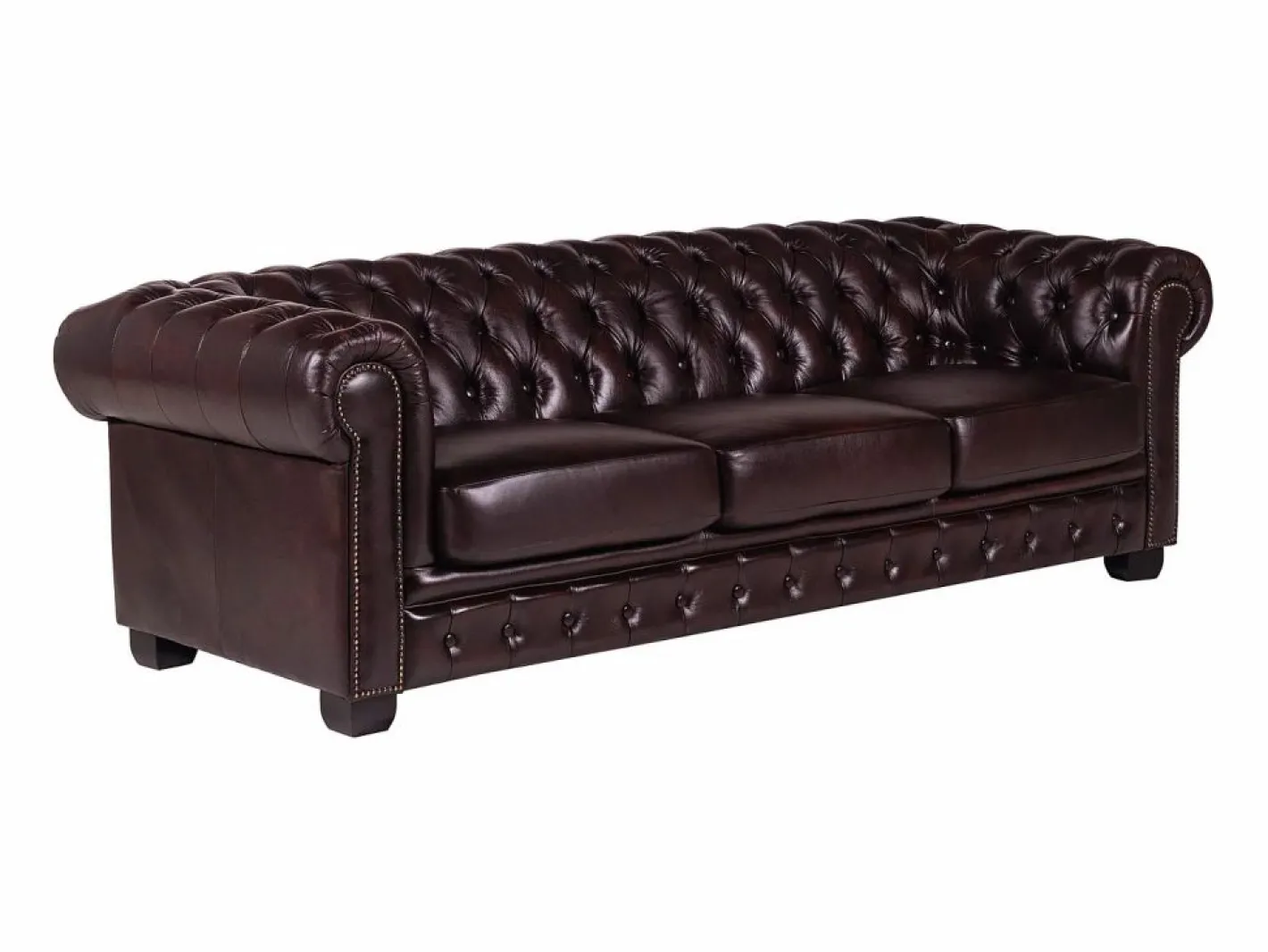 LINEA SOFA Sofá chesterfield de 4 plazas 100% piel rojo BRENTON Granate Sale
