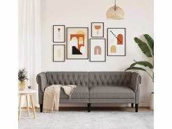 Clicnbuy Sofá Chesterfield de 3 plazas tela gris taupe Topo Hot