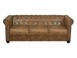 Sofá Chesterfield de 3 plazas cuero sintético marrón^Clicnbuy Online