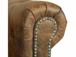 Sofá Chesterfield de 3 plazas cuero sintético marrón^Clicnbuy Online
