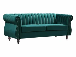 Vente-unique Sofá chesterfield de 3 plazas de terciopelo TRUMBO Verde esmeralda Clearance