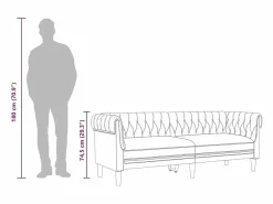 Sofá Chesterfield de 3 plazas tela claro^vidaxl