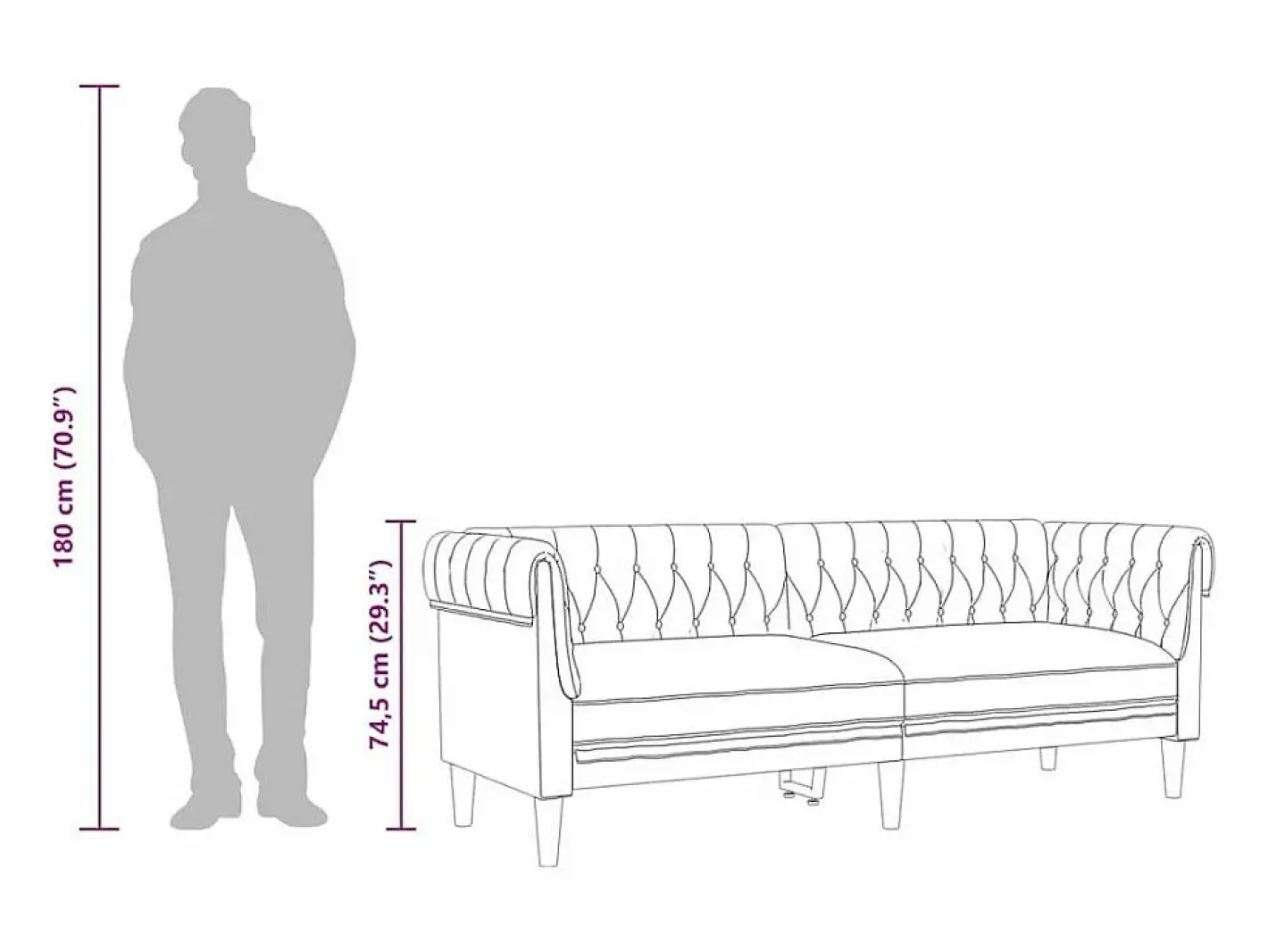 Sofá Chesterfield de 3 plazas tela^vidaxl Sale