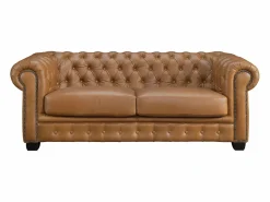 LINEA SOFA Sofá chesterfield de 3 plazas 100% piel de búfalo Caramel vintage BRENTON Camel Hot